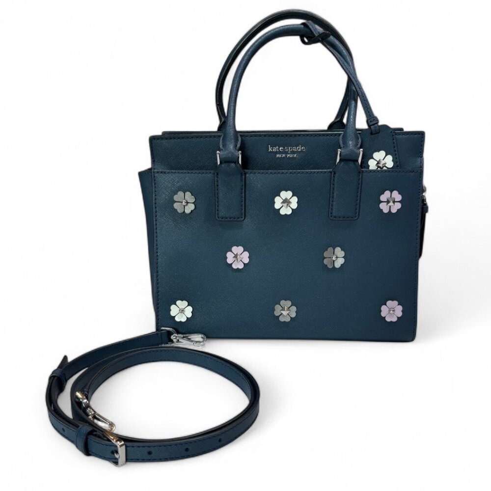 Kate Spade Cameron Flower Navy Medium Satchel with Crossbody strap - Picture 3 of 16